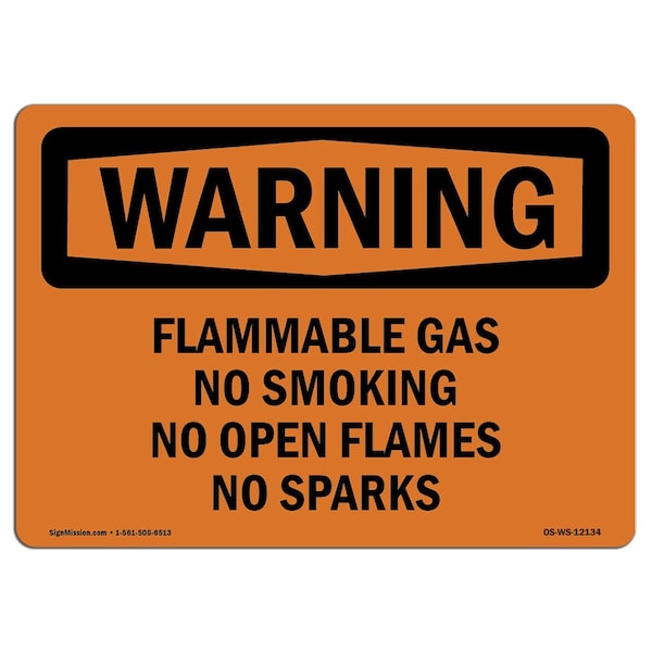 OSHA, Flammable Gas No Smoking No Open Flames No Sparks, 5in X 3.5in Decal, 10PK, WS-L-12134-10PK